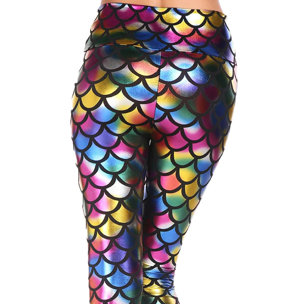 Damen Leggings mit schimmerndem Schuppenmuster EB