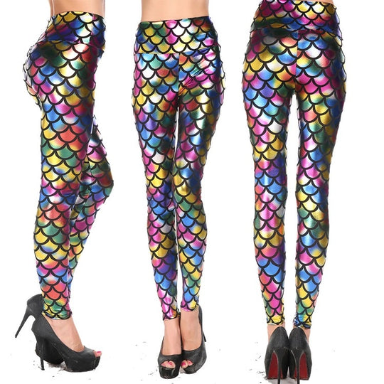 Damen Leggings mit schimmerndem Schuppenmuster EB