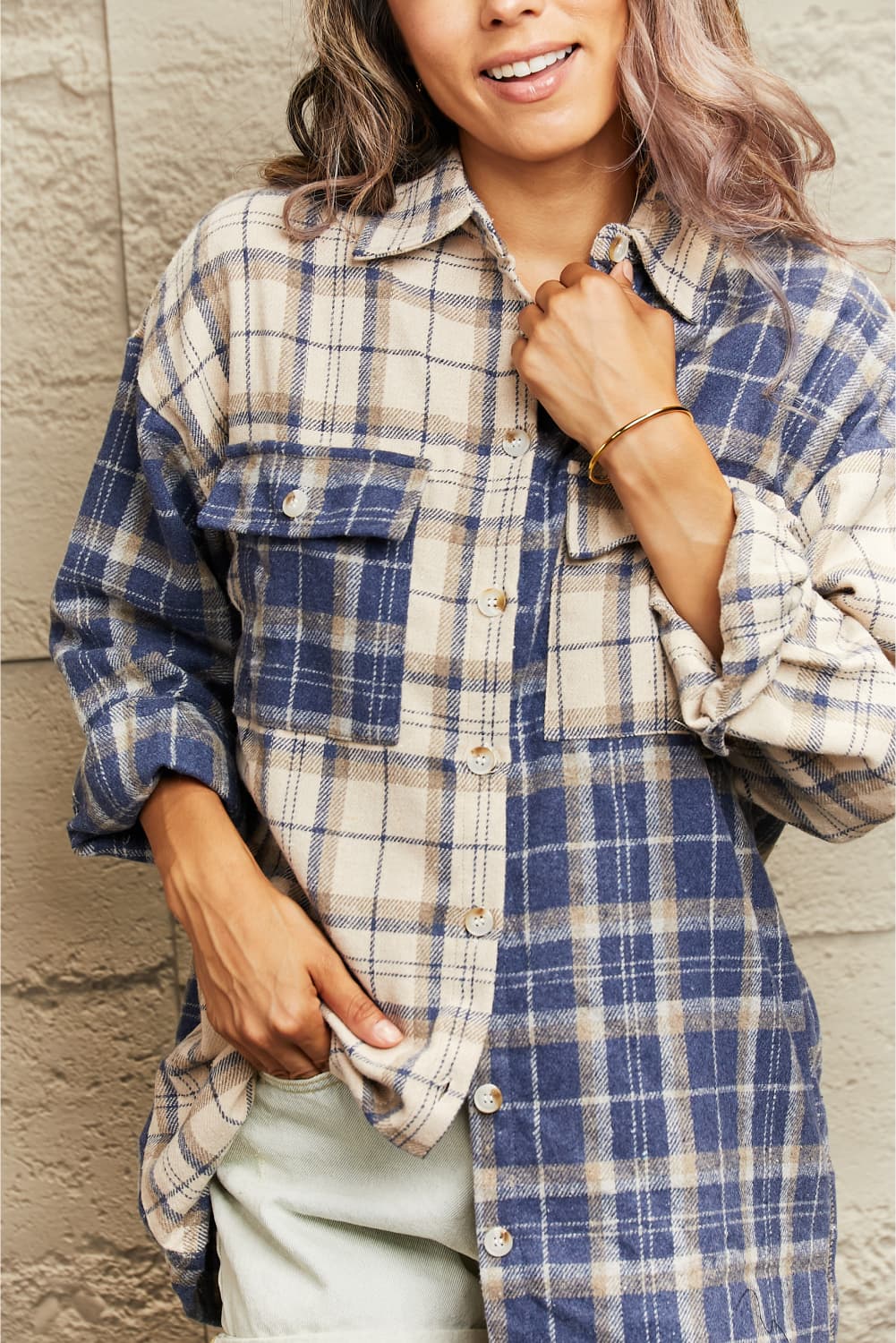 EB | Karo Gefallen Schulter Shirtjacke