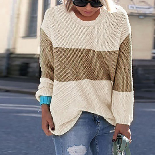 Damen Grobstrickpullover mit lässigem Schnitt und modischem Streifenmuster EB
