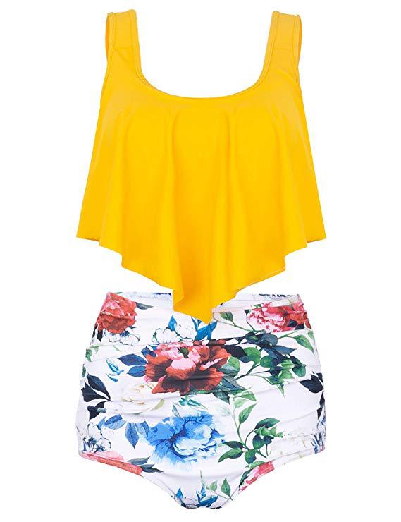 Damen Modisches Tankini-Set mit floralem Unterteil und lässigem Oberteil EB