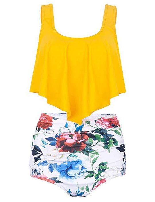 Damen Modisches Tankini-Set mit floralem Unterteil und lässigem Oberteil EB