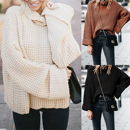 Damen Cozy Strickpullover mit weitem Schnitt und hohem Kragen EB