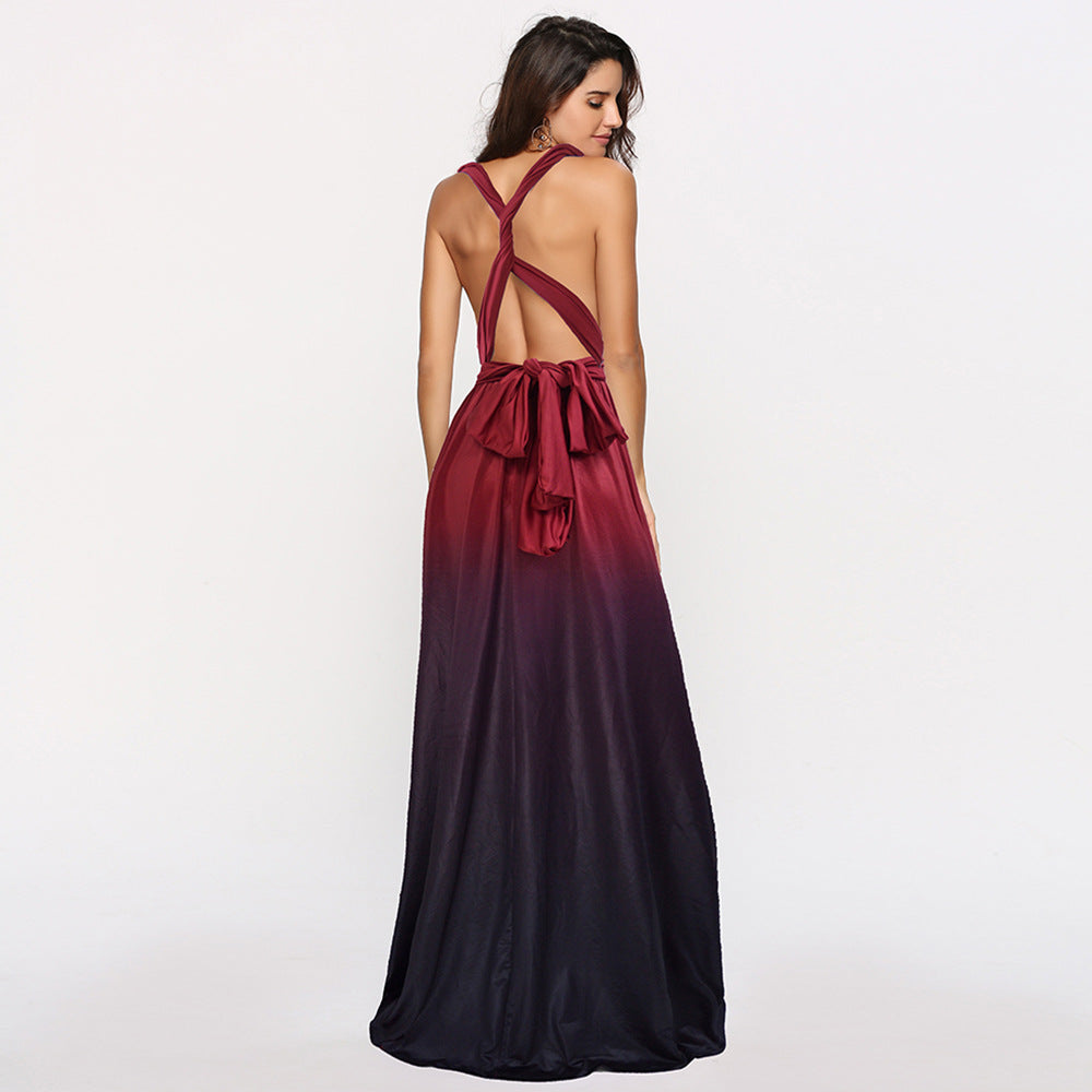 Damen Maxikleid mit fließendem Wasserfall-Ausschnitt und Ombre-Design EB