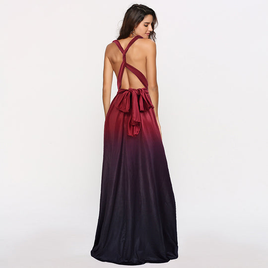 Damen Maxikleid mit fließendem Wasserfall-Ausschnitt und Ombre-Design EB