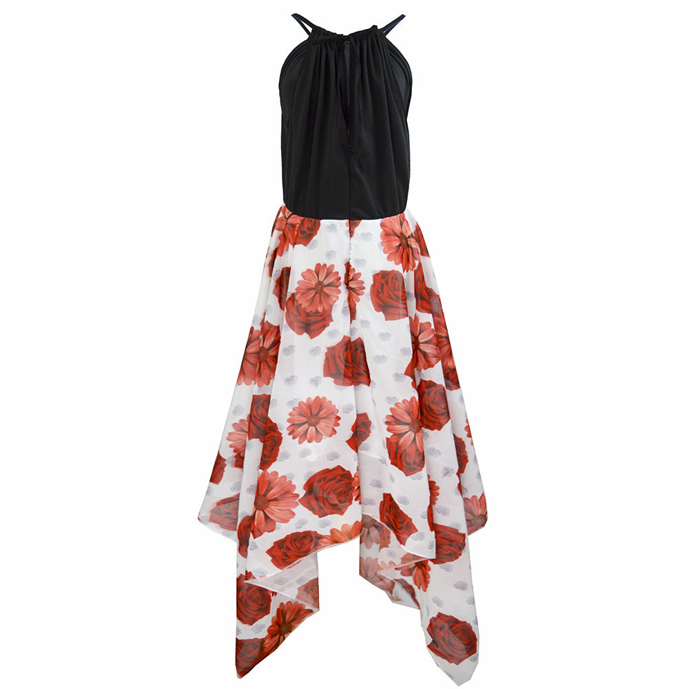 Damen luftiges Maxikleid mit zarten Blumenmustern und schwingendem Saum EB