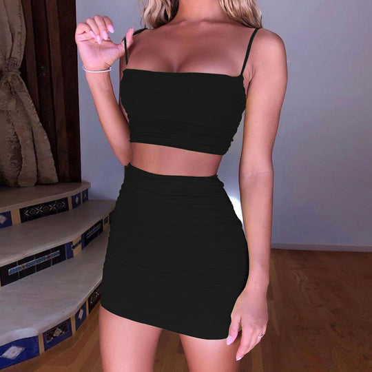 Damen Zweiteiliges Set aus gerafftem Crop-Top und Minirock EB