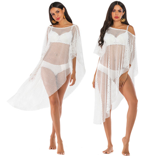 Damen lässiger Netz-Strandüberwurf mit asymmetrischem Schnitt EB