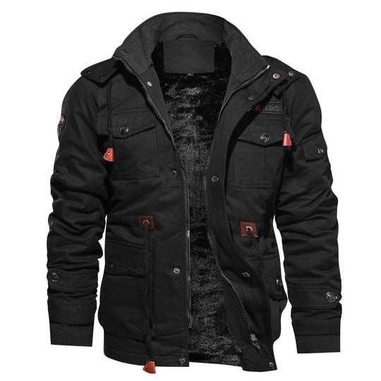 Herren nan gefütterte Utility-Feldjacke mit weichem Teddyfutter, integriertem Kragen, Kordelzugtaillierung und Mehrzwecktaschen EB