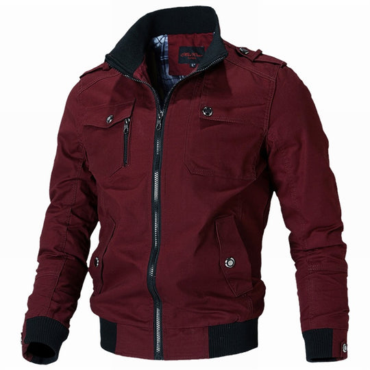 Herren  modische Field-Bomberjacke aus robustem Baumwoll-Canvas mit Epauletten, Reißverschluss und geripptem Saum EB