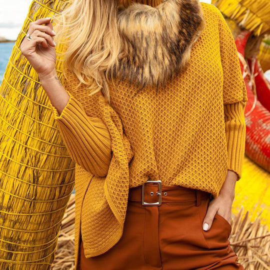 Damen Strickpullover mit hochgeschlossenem Kragen und strukturierter Maschenoptik EB