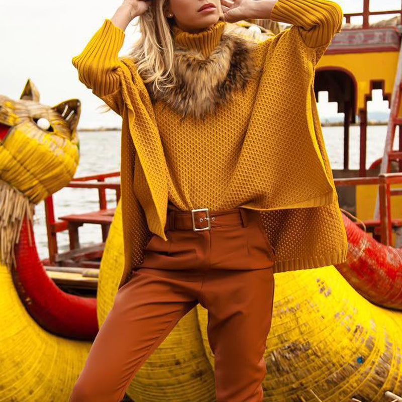 Damen Oversized Rollkragenpullover mit strukturiertem Strickdesign EB