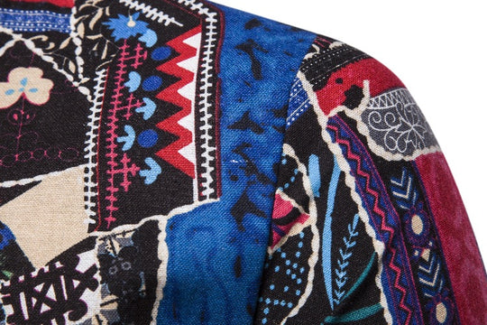 Herren Kurzarmhemd mit buntem Patchwork-Muster EB