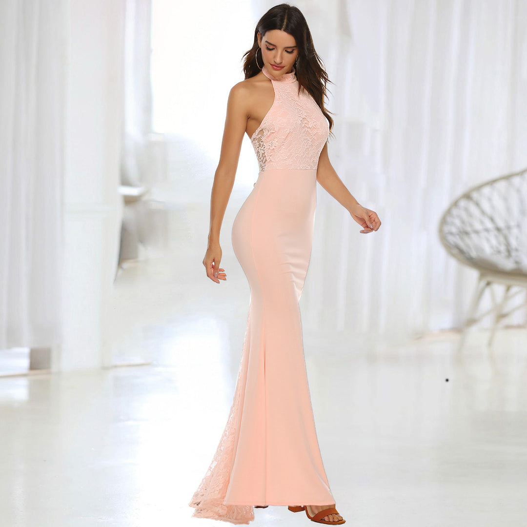 Damen Elegantes Abendkleid mit Spitzenapplikationen und schwingendem Saum EB