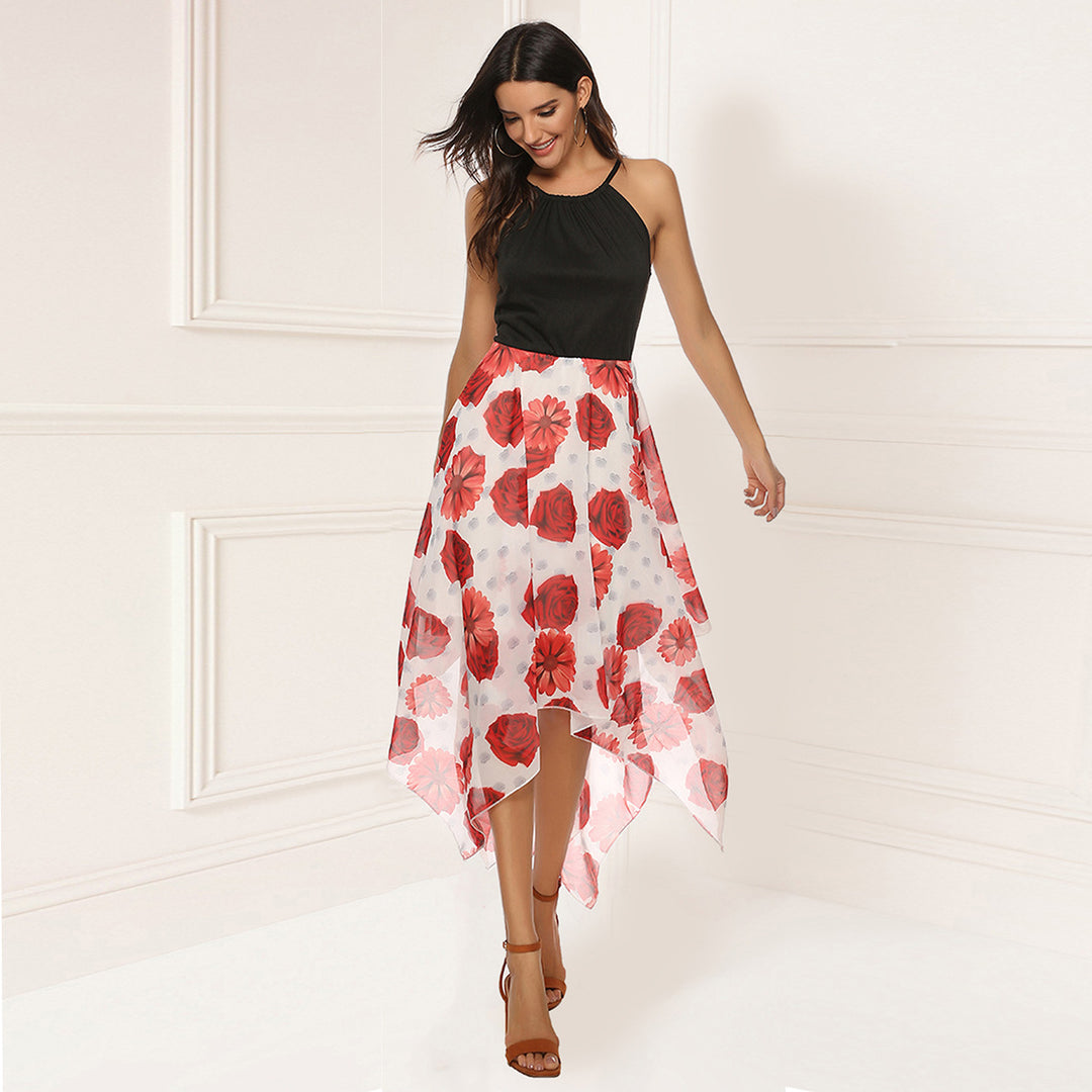 Damen luftiges Maxikleid mit zarten Blumenmustern und schwingendem Saum EB