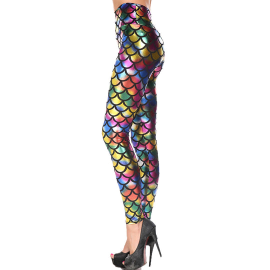 Damen Leggings mit schimmerndem Schuppenmuster EB