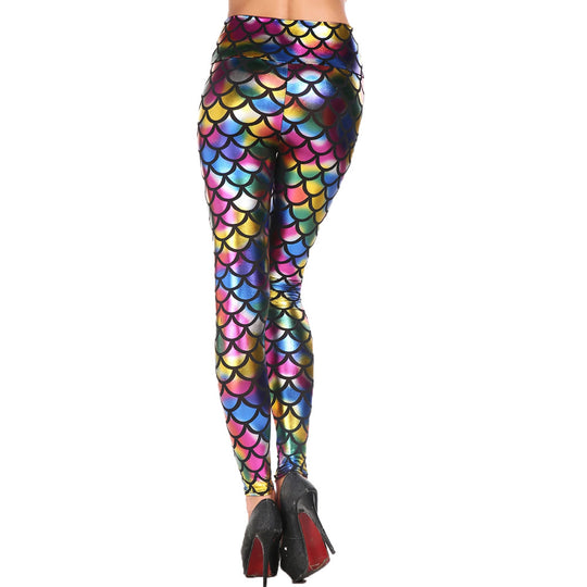 Damen Leggings mit schimmerndem Schuppenmuster EB