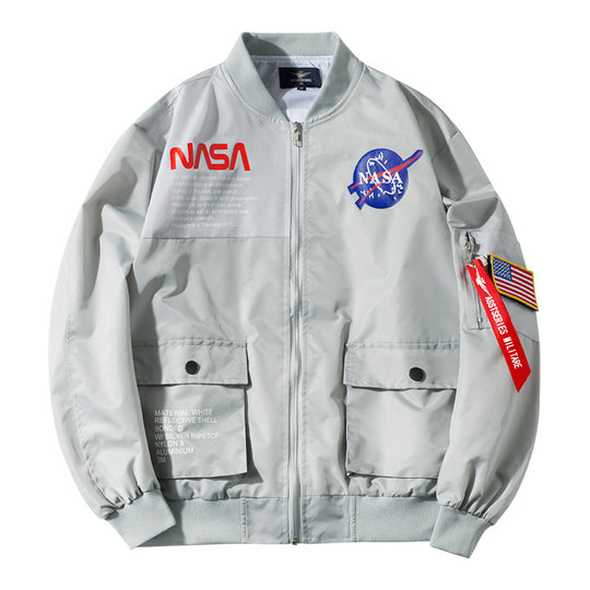 Men's  mission-inspired reflective shell flight bomber jacket with sleeve utility pocket EB