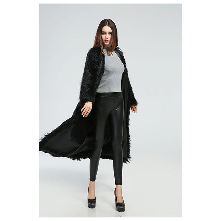 Damen Eleganter Midikleid mit luxuriösem Kunstfell EB