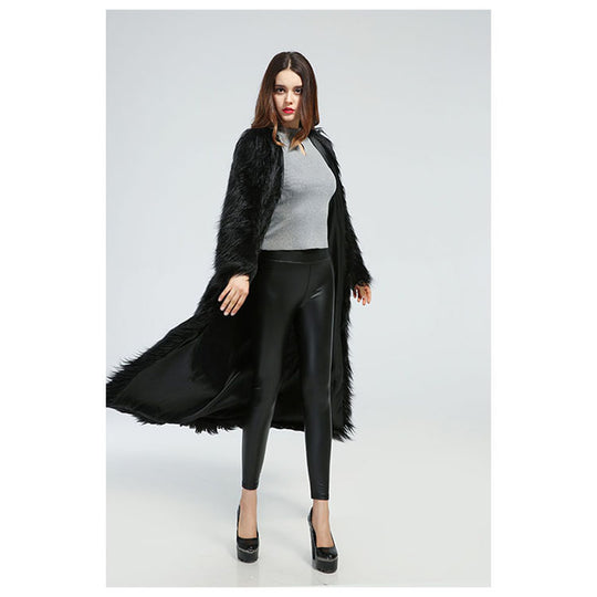 Damen Eleganter Midikleid mit luxuriösem Kunstfell EB