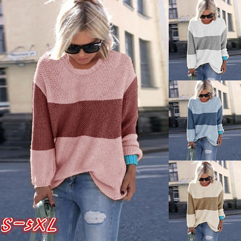 Damen Grobstrickpullover mit lässigem Schnitt und modischem Streifenmuster EB
