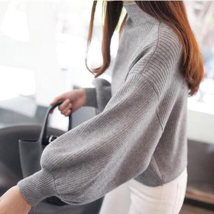 Damen Pullover mit voluminösen Ärmelabschlüssen und hohem Kragen EB