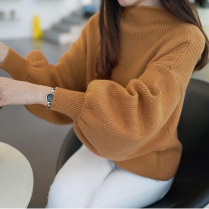 Damen Pullover mit voluminösen Ärmelabschlüssen und hohem Kragen EB