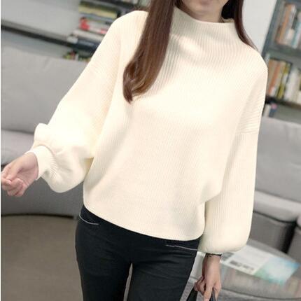 Damen Pullover mit voluminösen Ärmelabschlüssen und hohem Kragen EB