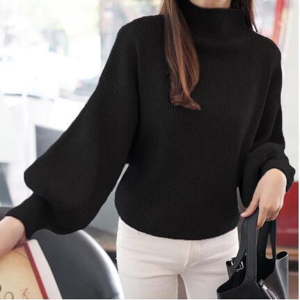 Damen Pullover mit voluminösen Ärmelabschlüssen und hohem Kragen EB
