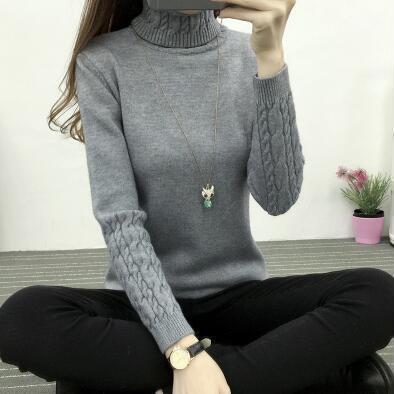 Damen Feinstrickpullover mit hohem Kragen und Zopfmuster EB