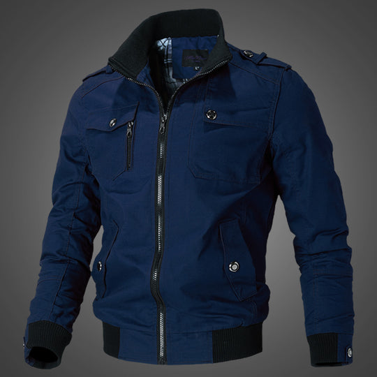 Herren nan modische Field-Bomberjacke aus robustem Baumwoll-Canvas mit Epauletten, Reißverschluss und geripptem Saum EB