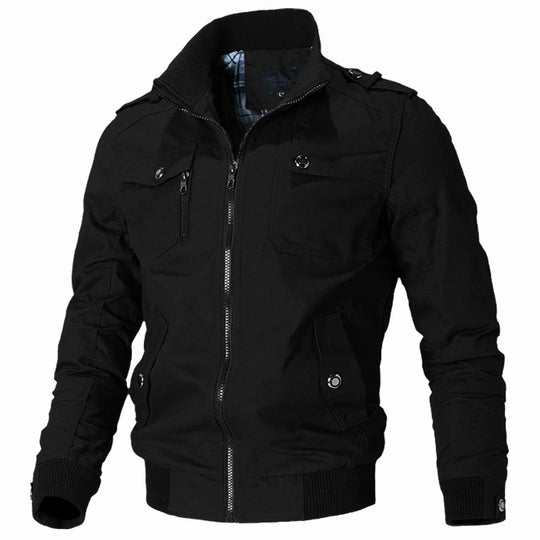 Herren nan modische Field-Bomberjacke aus robustem Baumwoll-Canvas mit Epauletten, Reißverschluss und geripptem Saum EB