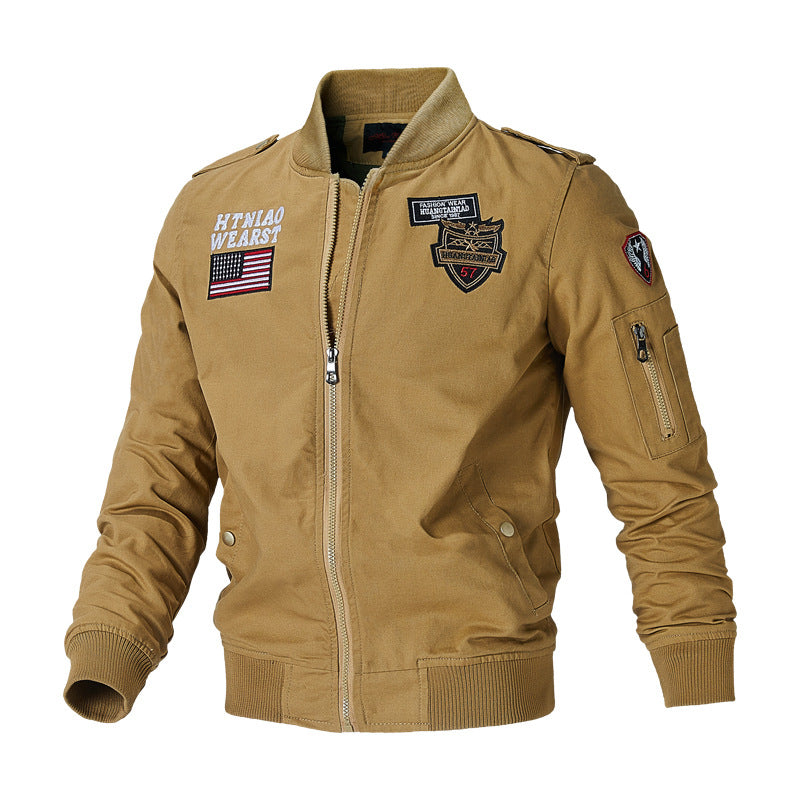 Herren nan urbane Bomberjacke mit Patch-Details, Reißverschluss und Ärmeltasche EB
