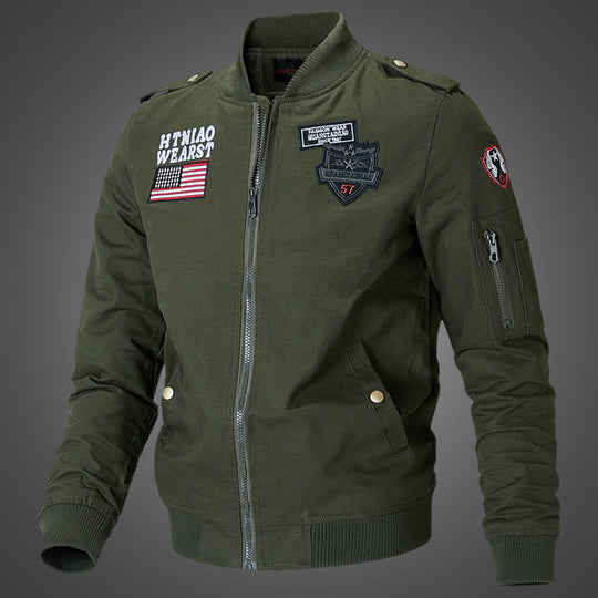 Herren nan urbane Bomberjacke mit Patch-Details, Reißverschluss und Ärmeltasche EB