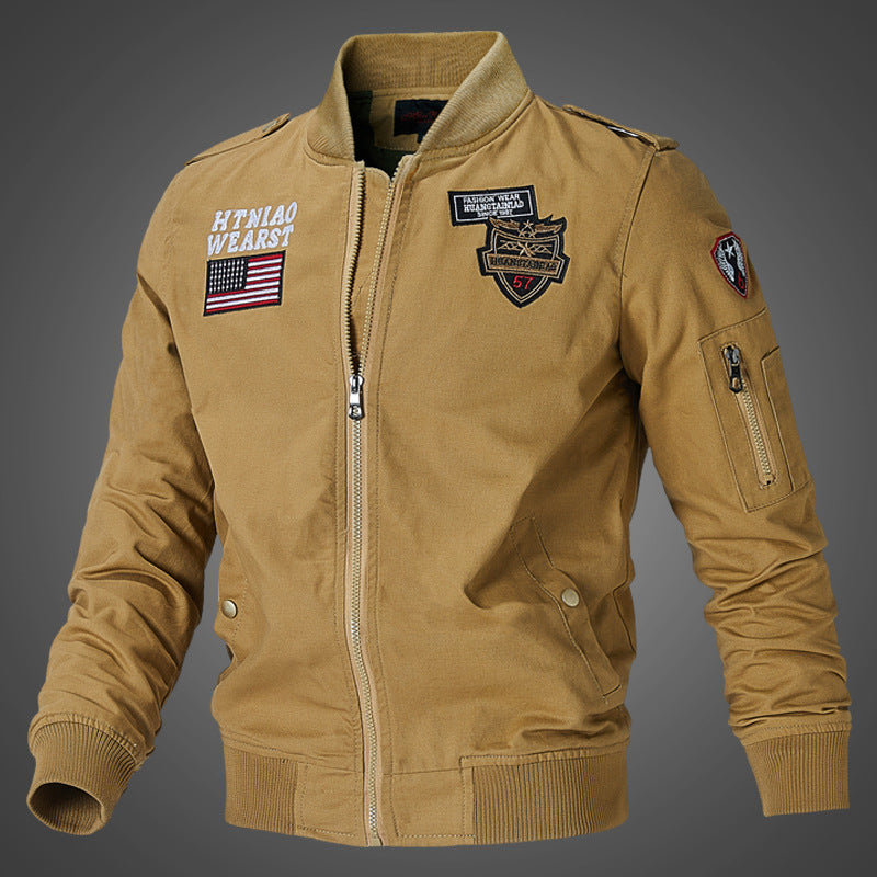 Herren nan urbane Bomberjacke mit Patch-Details, Reißverschluss und Ärmeltasche EB