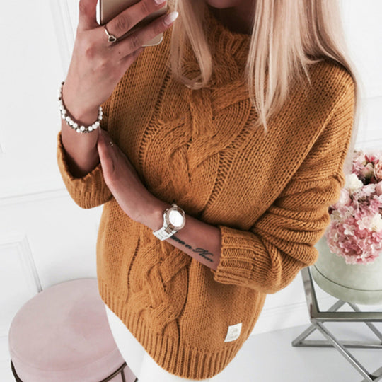 Damen romantischer Strickpullover mit kunstvollem Zopfmuster und lässigem Schnitt EB