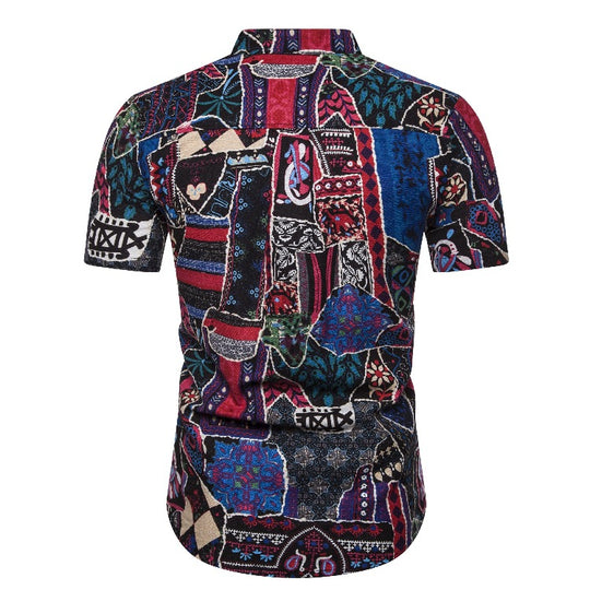 Herren Kurzarmhemd mit buntem Patchwork-Muster EB