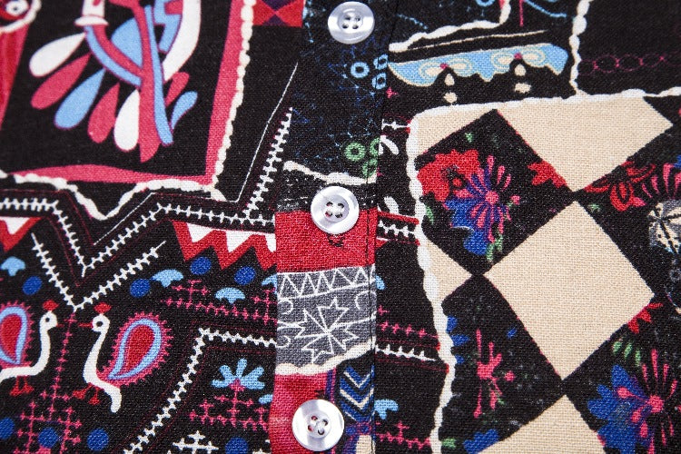 Herren Kurzarmhemd mit buntem Patchwork-Muster EB