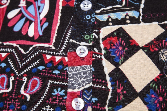 Herren Kurzarmhemd mit buntem Patchwork-Muster EB