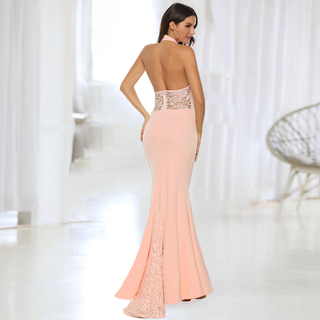 Damen Elegantes Abendkleid mit Spitzenapplikationen und schwingendem Saum EB