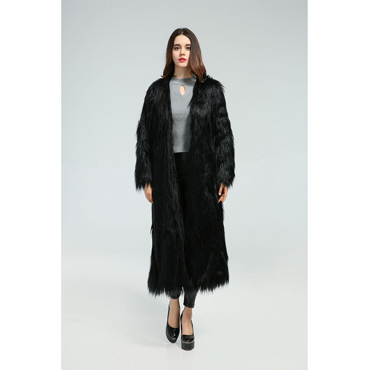 Damen Eleganter Midikleid mit luxuriösem Kunstfell EB