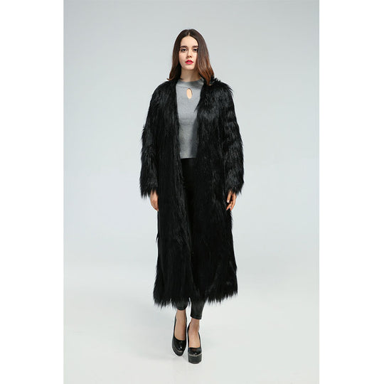 Damen Eleganter Midikleid mit luxuriösem Kunstfell EB