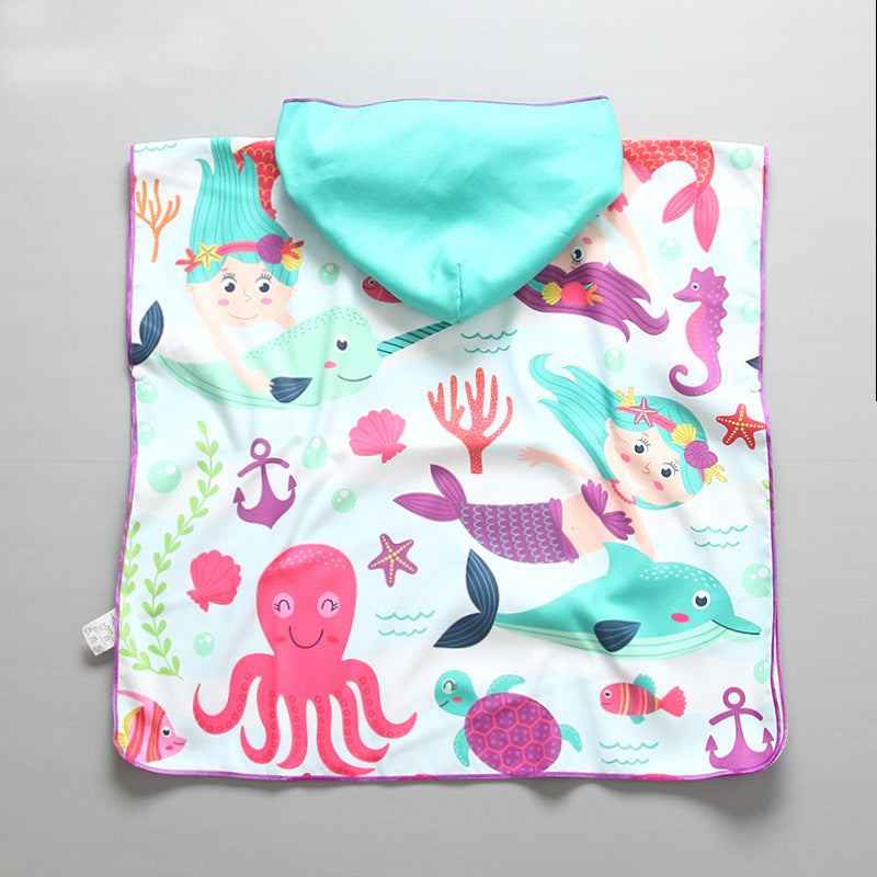 Kinder Strandponcho mit Kapuze und maritimem Design EB