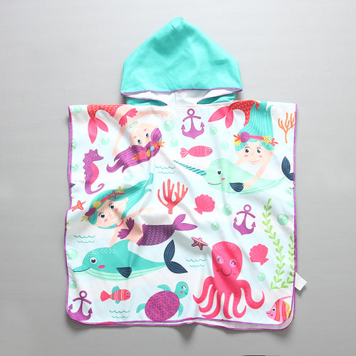 Kinder Strandponcho mit Kapuze und maritimem Design EB