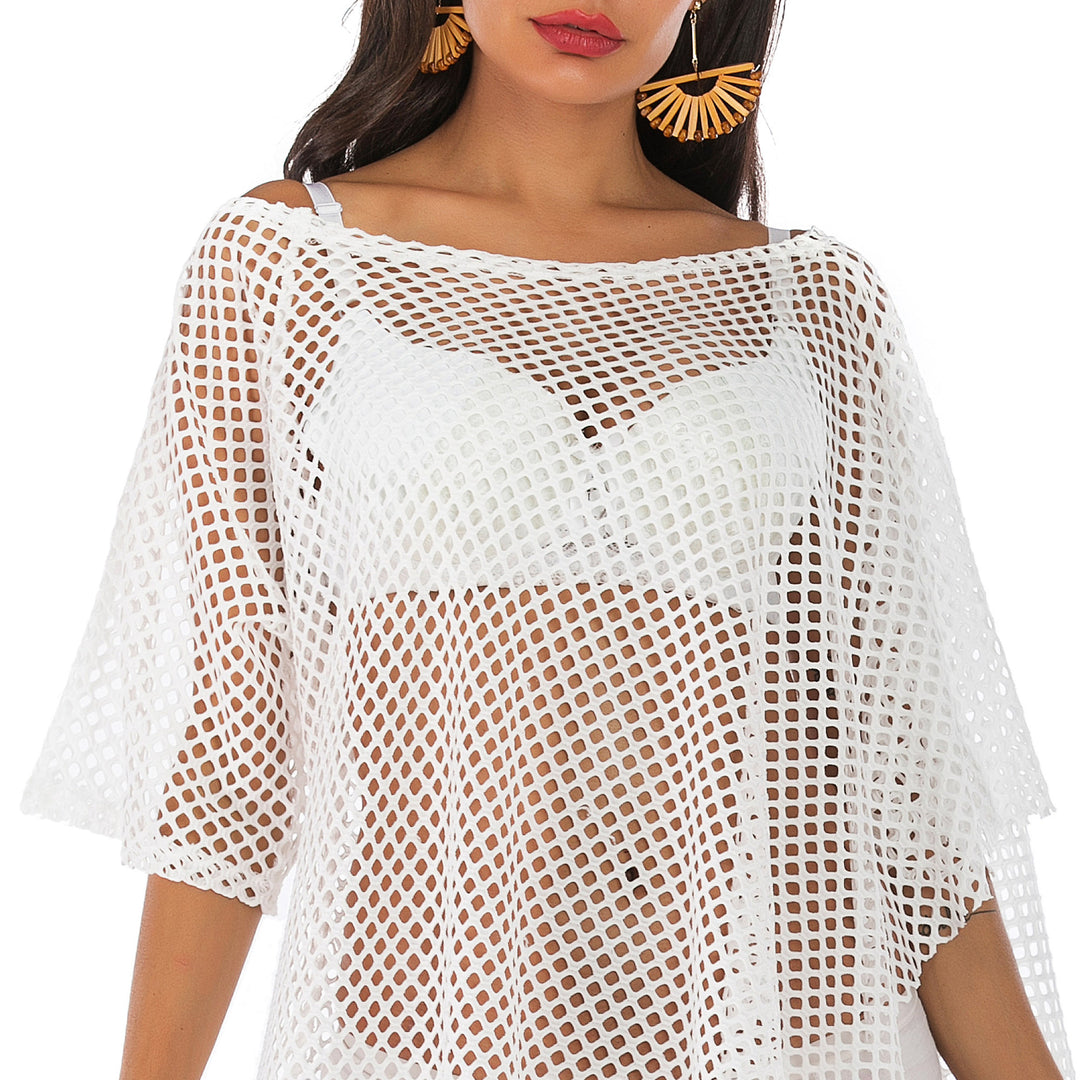Damen lässiger Netz-Strandüberwurf mit asymmetrischem Schnitt EB