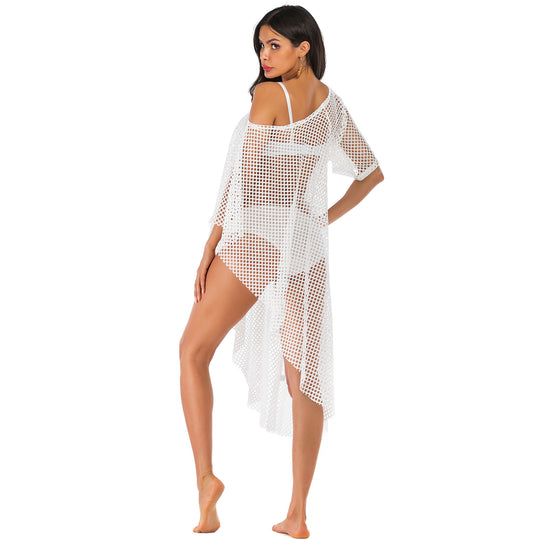 Damen lässiger Netz-Strandüberwurf mit asymmetrischem Schnitt EB