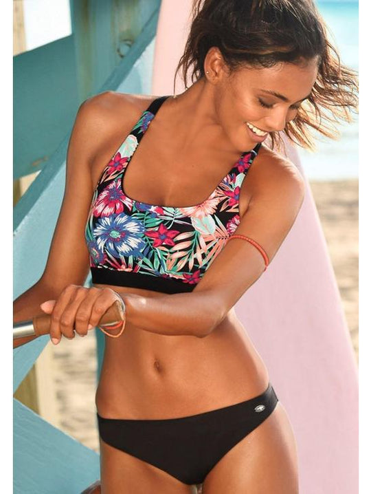 Damen Bikini-Top mit floralem Design und sportlicher Rückenausschnitt EB