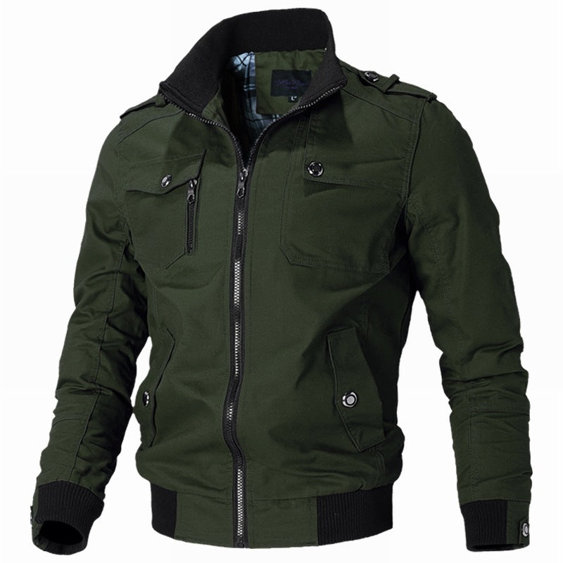 Herren nan modische Field-Bomberjacke aus robustem Baumwoll-Canvas mit Epauletten, Reißverschluss und geripptem Saum EB