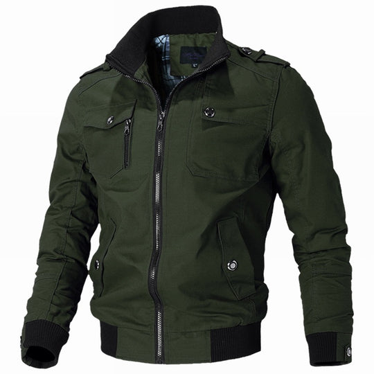 Herren nan modische Field-Bomberjacke aus robustem Baumwoll-Canvas mit Epauletten, Reißverschluss und geripptem Saum EB