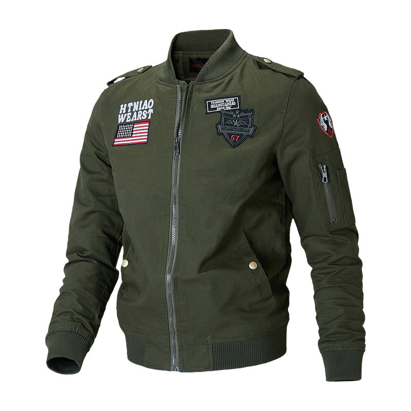 Herren nan urbane Bomberjacke mit Patch-Details, Reißverschluss und Ärmeltasche EB